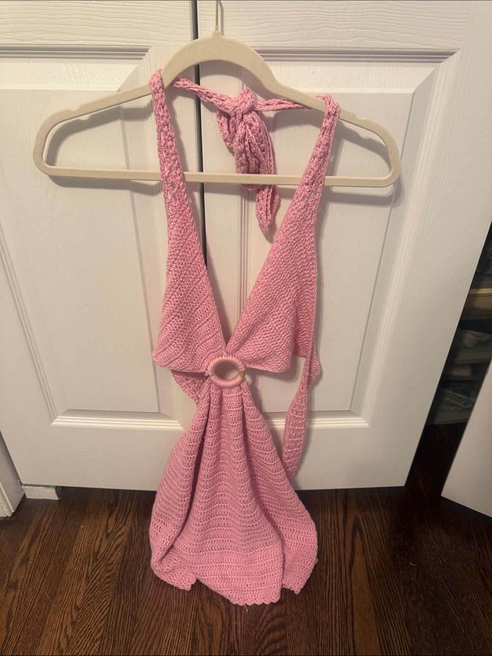 Altar'd State Pink Crochet Halter Cover-Up with Ring Detail